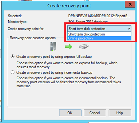 Capture d’écran montrant comment démarrer la création d’un point de récupération dans Azure.
