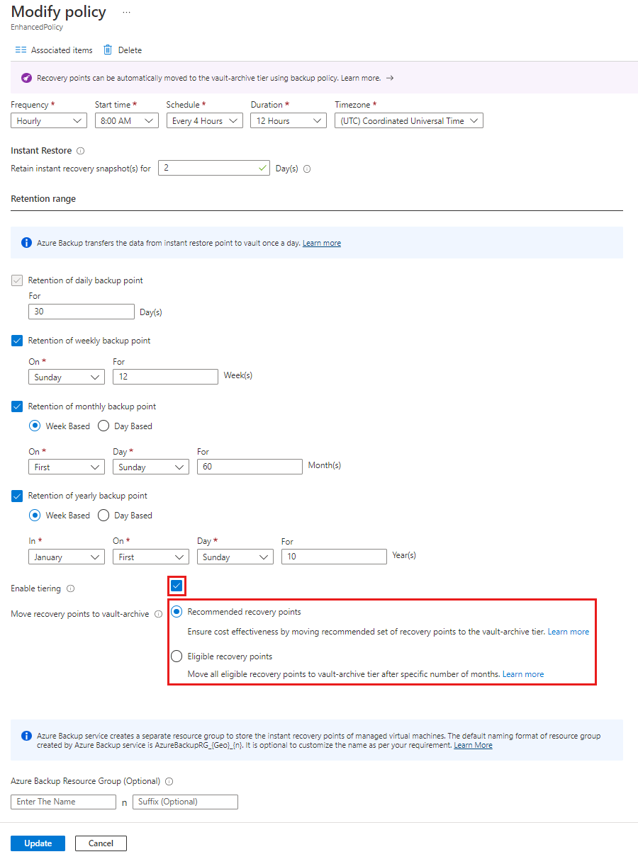 Capture d’écran montrant la sélection de l’option Points de récupération éligibles.