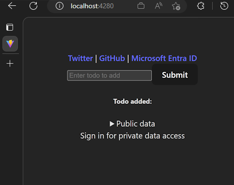 Capture d’écran de l’application React locale avant l’authentification.
