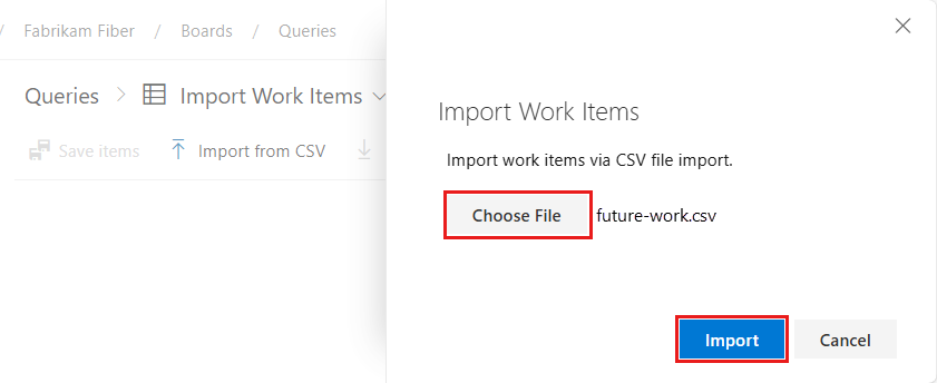 Screenshot showing Import Work Items Button Image.