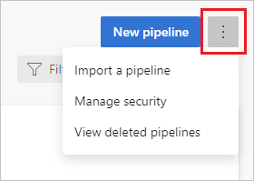 Capture d’écran des options de menu de sécurité du pipeline.