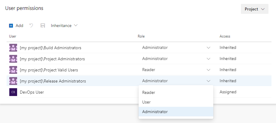 Capture d'écran de la boîte de dialogue des permissions utilisateur pour un pool d'agents individuel.