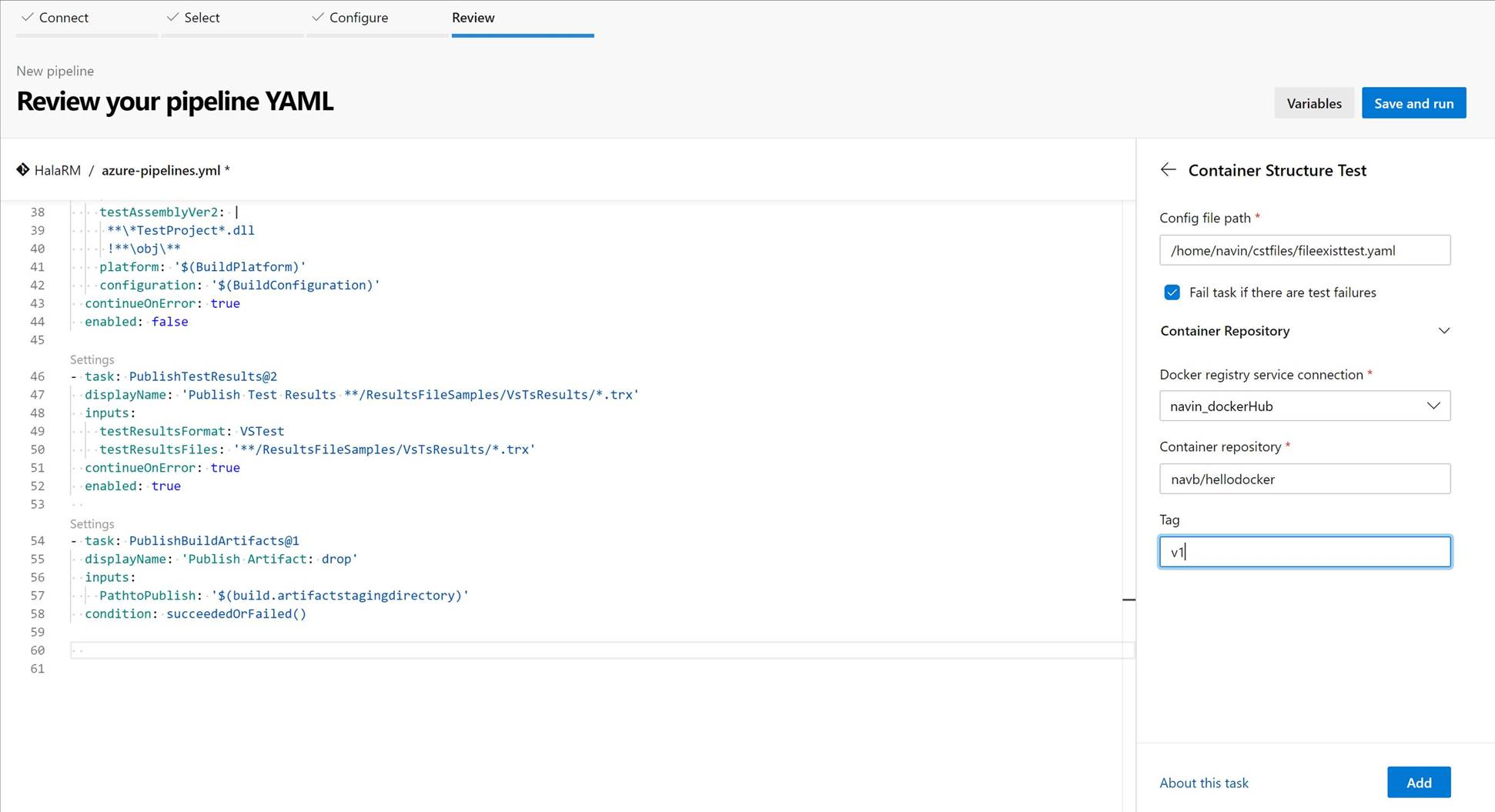 Test de conteneur dans un pipeline YAML