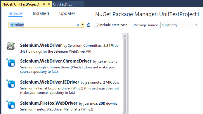 Ajout des packages de pilotes de navigateur à votre solution