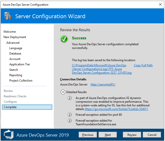 Capture d’écran de la configuration avancée, page complète.