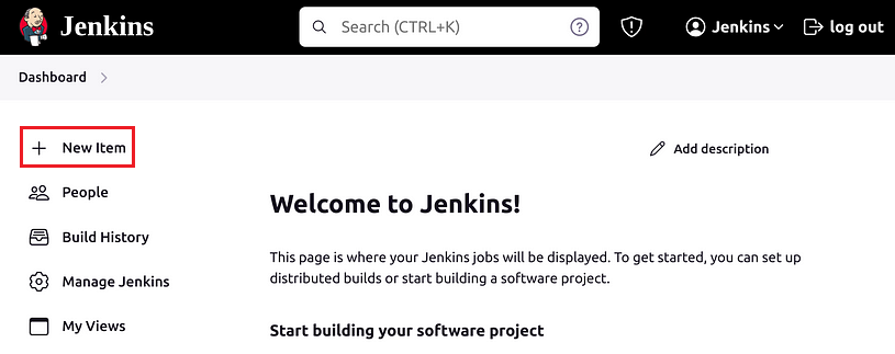 Lien nouvel élément dans Jenkins