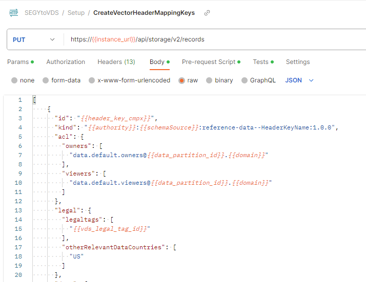 Capture d’écran montrant l’appel d’API pour créer le mappage de vecteurs d’en-tête dans Postman.