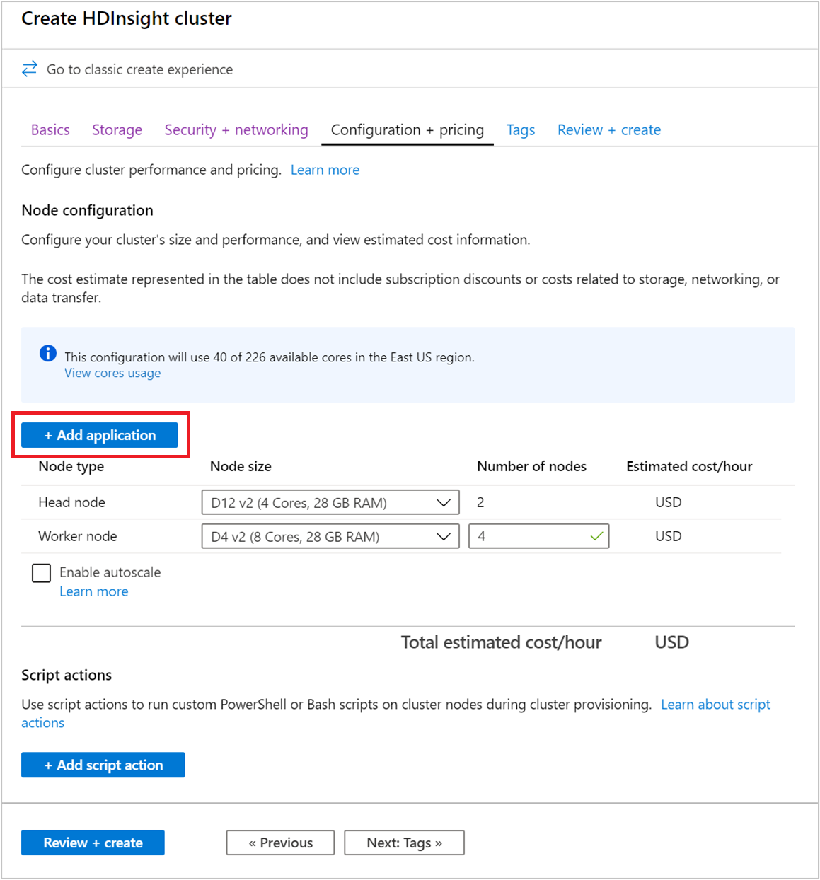 Applications de configuration de cluster du portail Azure.