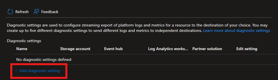 Capture d’écran montrant comment ajouter un paramètre de diagnostic dans votre hub IoT dans le portail Azure.