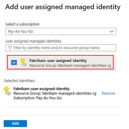 Capture d’écran montrant l’application logique de Consommation et l’identité affectée par l’utilisateur sélectionnée.