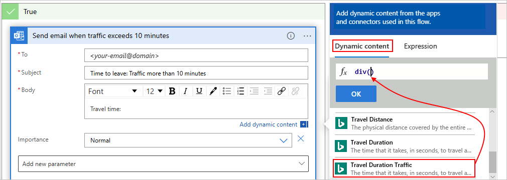 Sélectionner « Travel Duration Traffic » (Trafic correspondant à la durée du trajet)