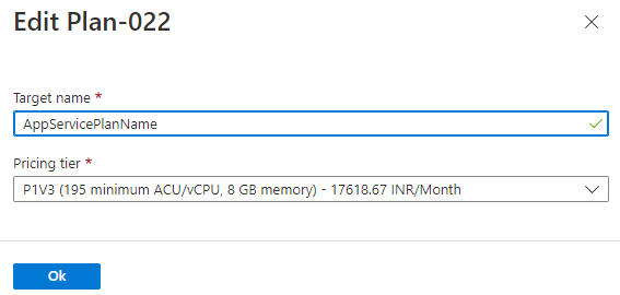 Capture d’écran de l’App Service Plan Modifier les détails.