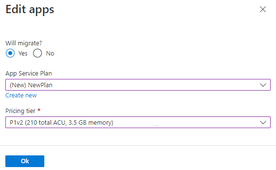 Capture d’écran des applications Azure Migrate Edit.
