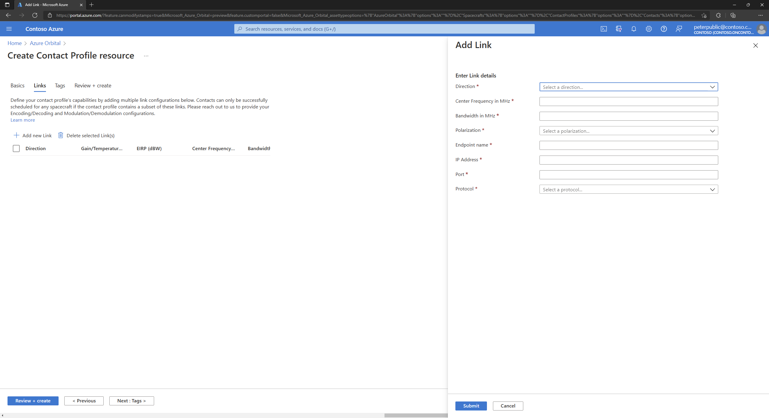 Screenshot of the contact profile links pane.