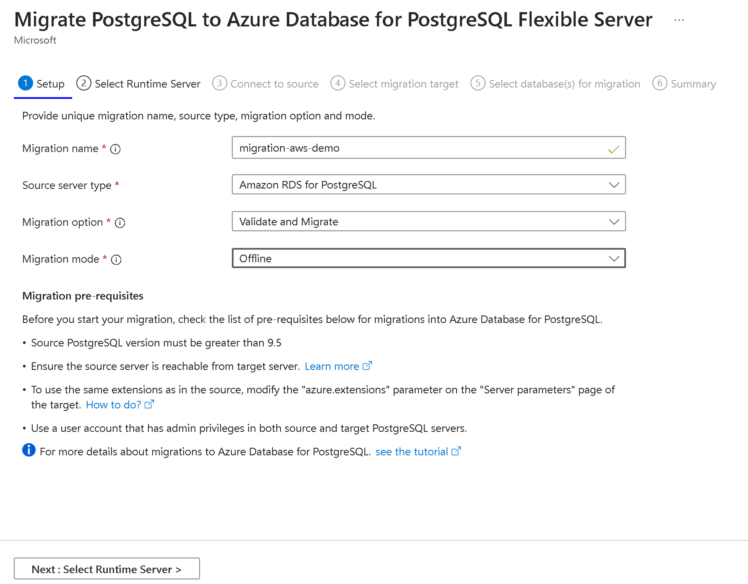 Capture d’écran de la page Configurer la migration pour commencer.