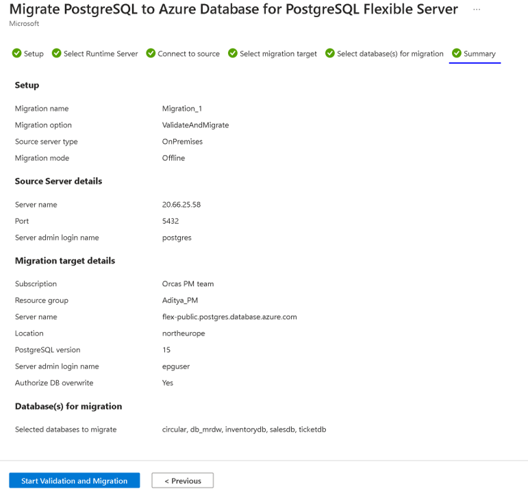 Capture d’écran de la page de récapitulatif de migration dans le portail Azure.