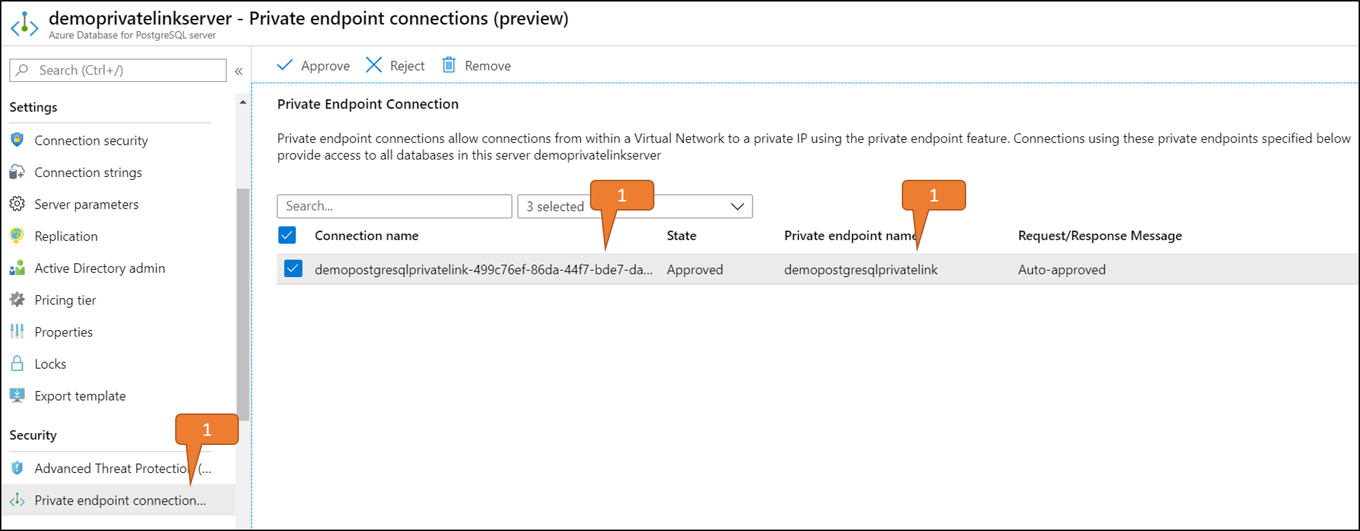 sélectionnez le portail du point de terminaison privé