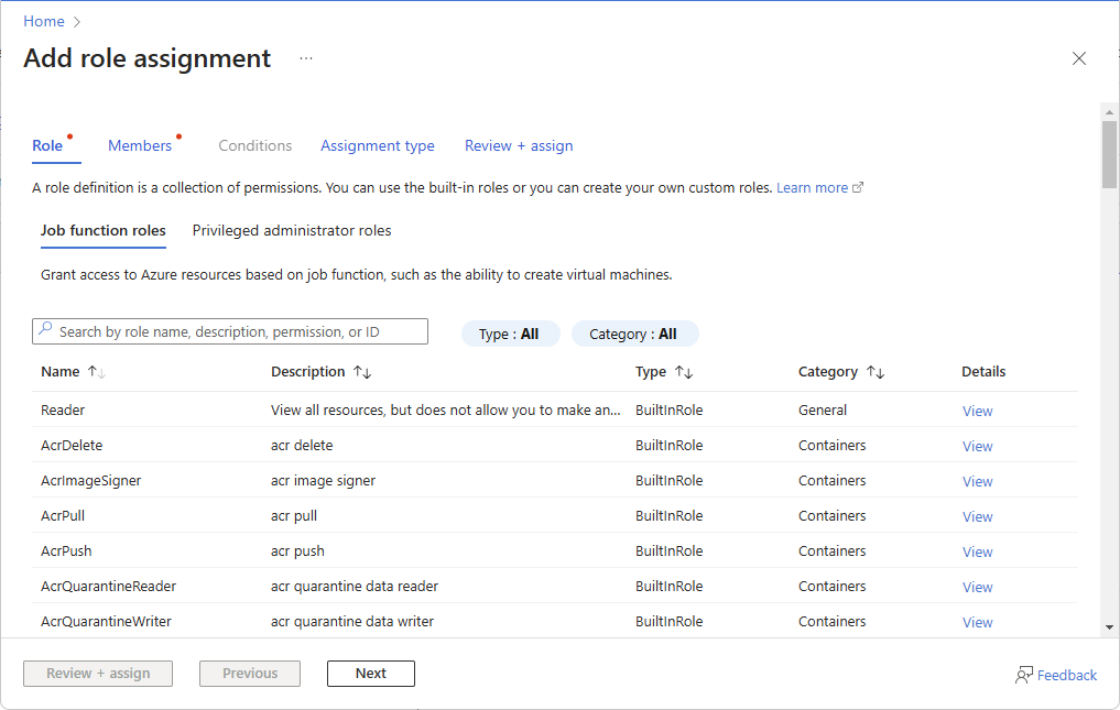 Page Ajouter une attribution de rôle dans le portail Azure.