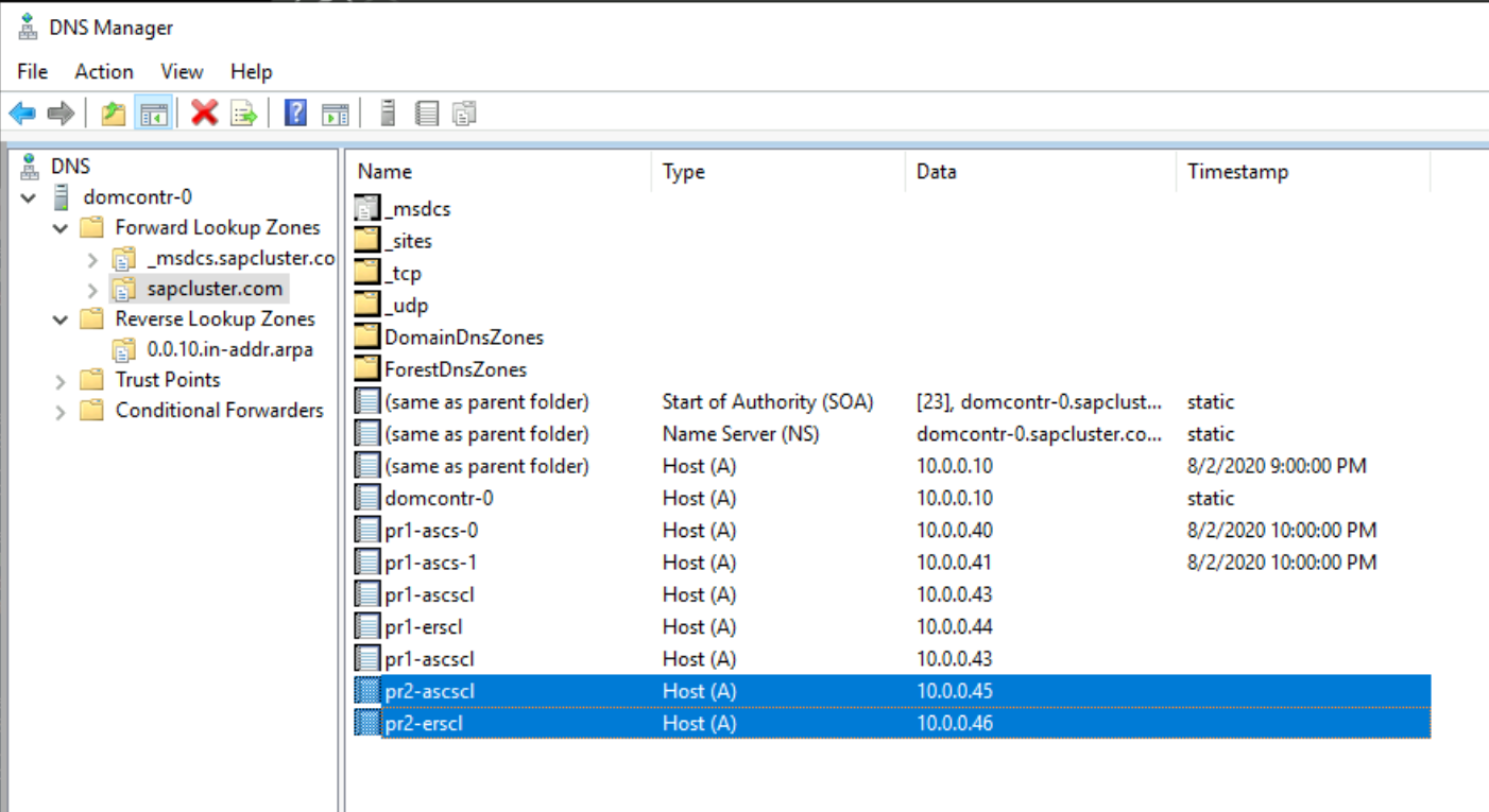 Capture d’écran montrant un nouveau nom virtuel et une nouvelle adresse IP pour la configuration du cluster SAP ASCS/SCS et ERS2.