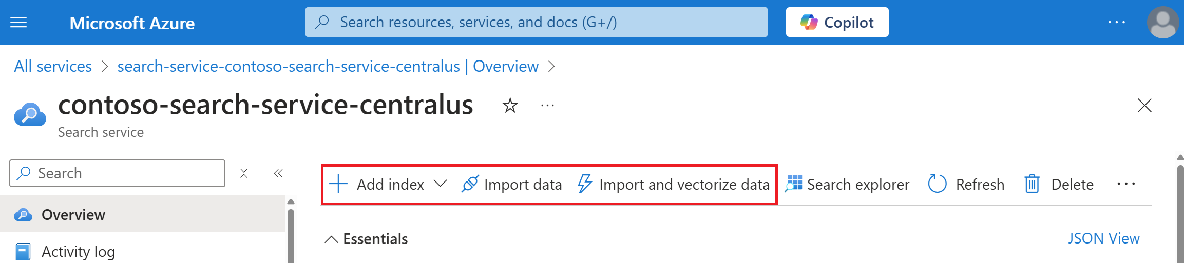 Screenshot of the Import data command.