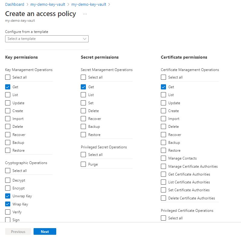 Sélectionnez les autorisations dans la page Autorisations.