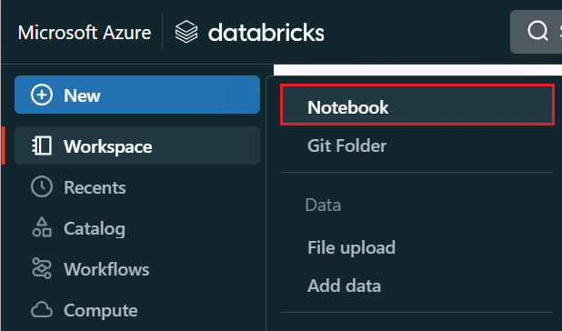 Capture d’écran de la commande Créer un notebook.