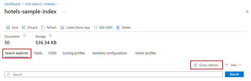 Capture d’écran montrant les options de requête dans l’Explorateur de recherche.