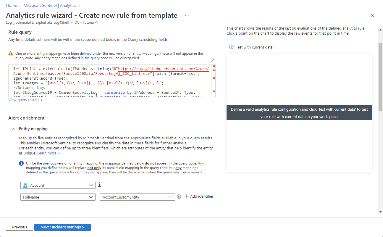 Screenshot of the Set rule logic tab of the Analytics rule wizard.