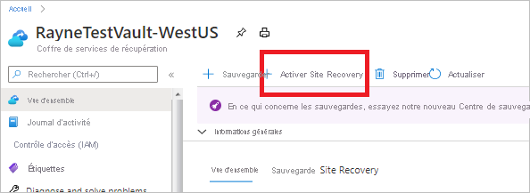 Activation de Site Recovery dans le coffre