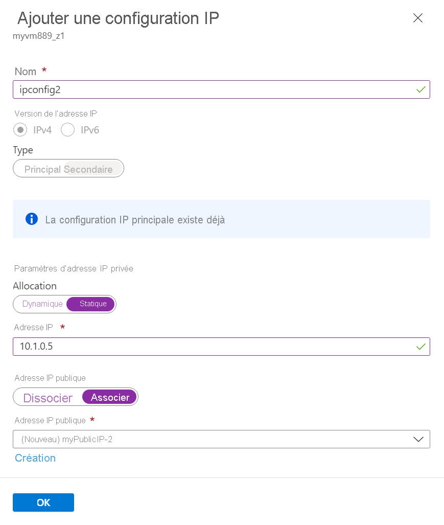 Capture d’écran de la page Ajouter une configuration IP.