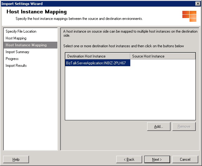 ImportSettings_HostInstanceMapping de mappage d’instance