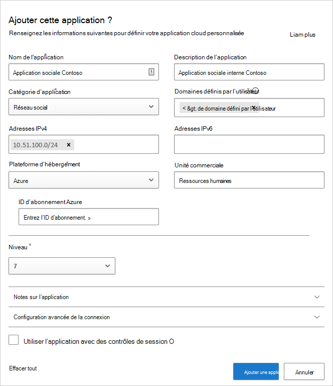 application personnalisée.