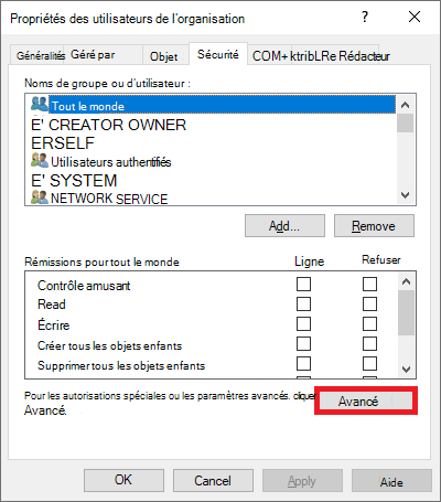 Capture d’écran des paramètres de sécurité avancés.