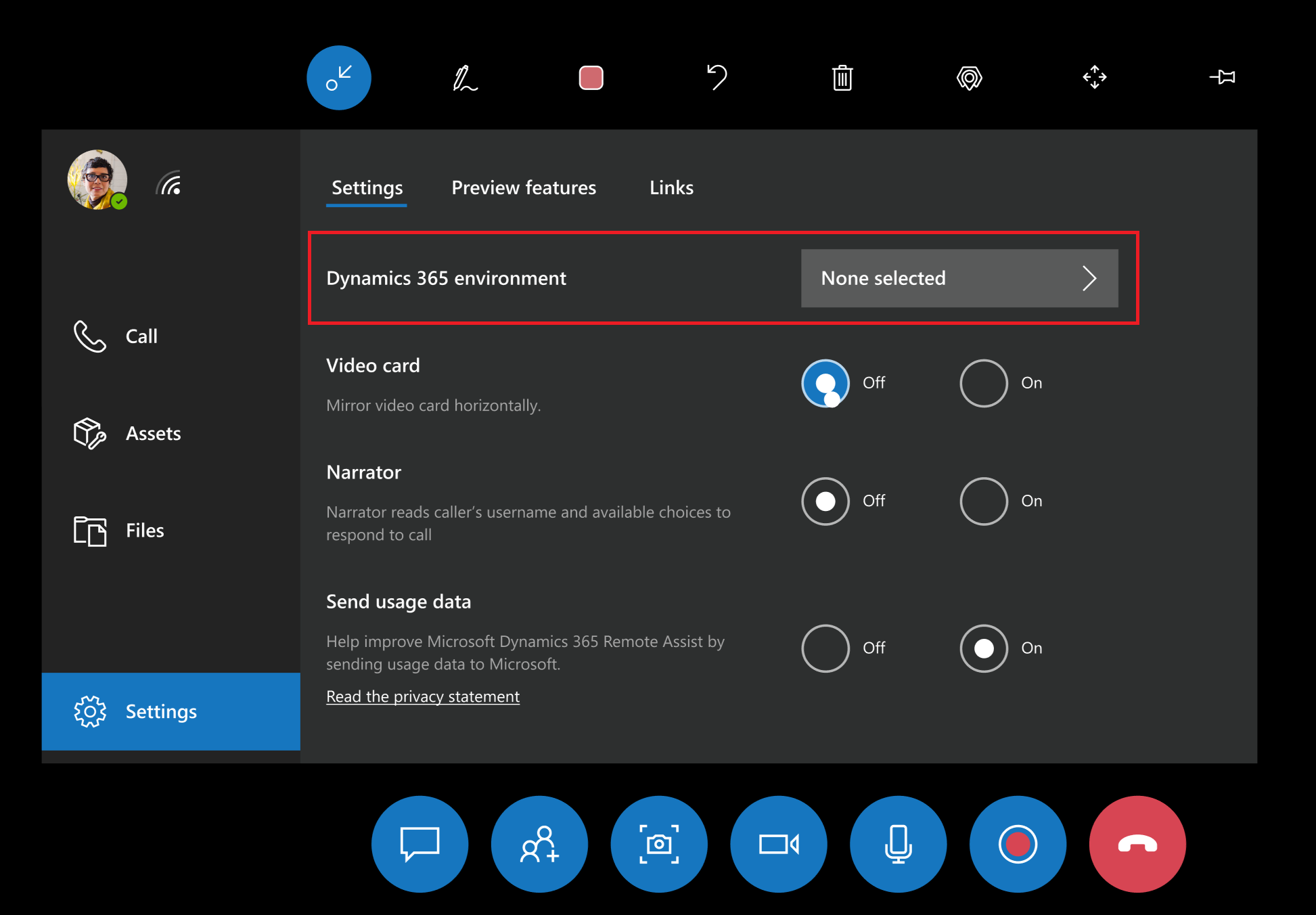 Paramètres Remote Assist dans HoloLens.