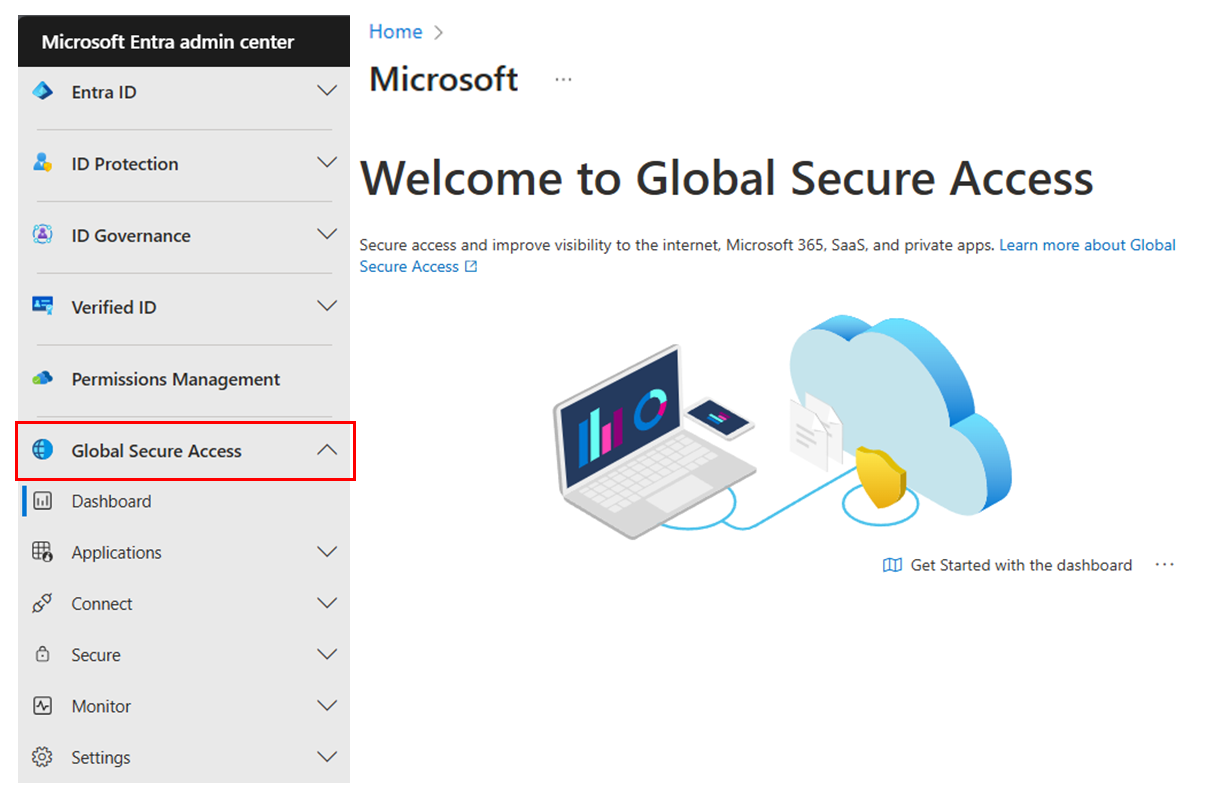 Capture d’écran du menu Accès global sécurisé du centre d’administration Microsoft Entra.