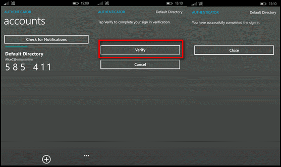 Exemple d’application d’authentification Windows Phone montrant la vérification