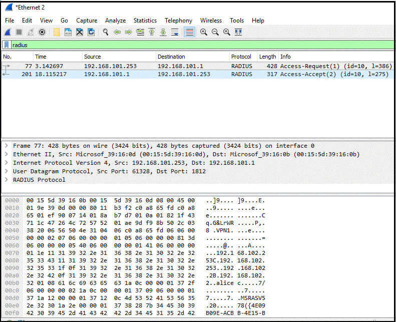 Microsoft Message Analyzer affichant le trafic filtré