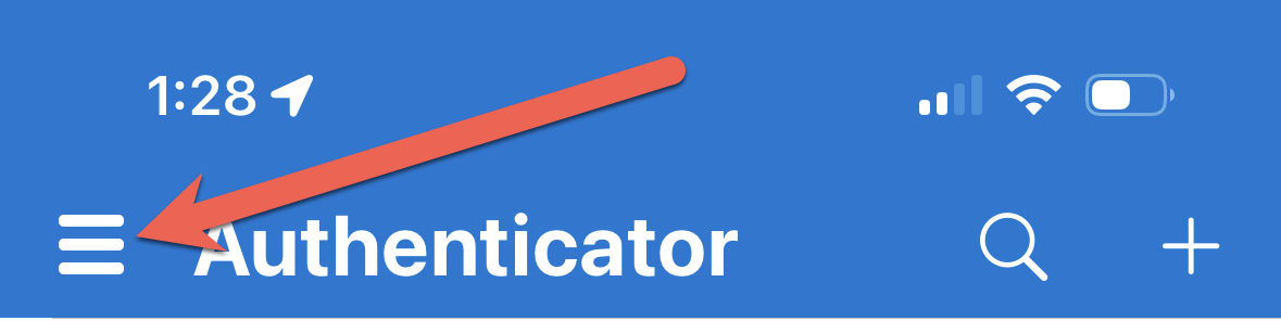 Capture d’écran de l’emplacement du bouton du menu dans l’application Microsoft Authenticator.
