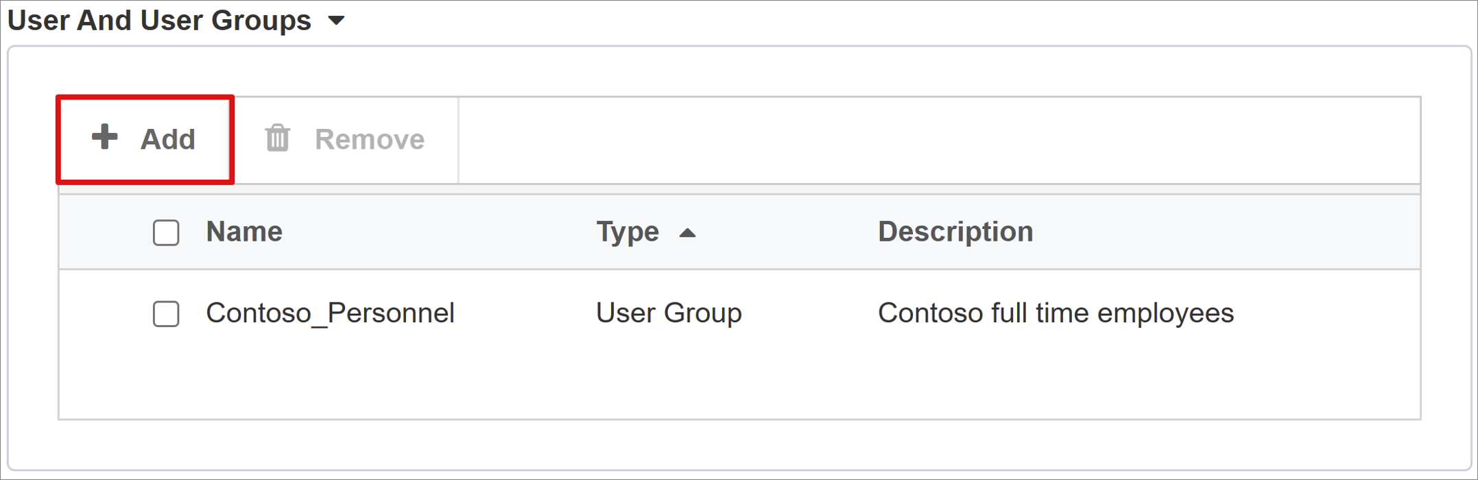 Capture d’écran de l’option Add dans User And User Groups.