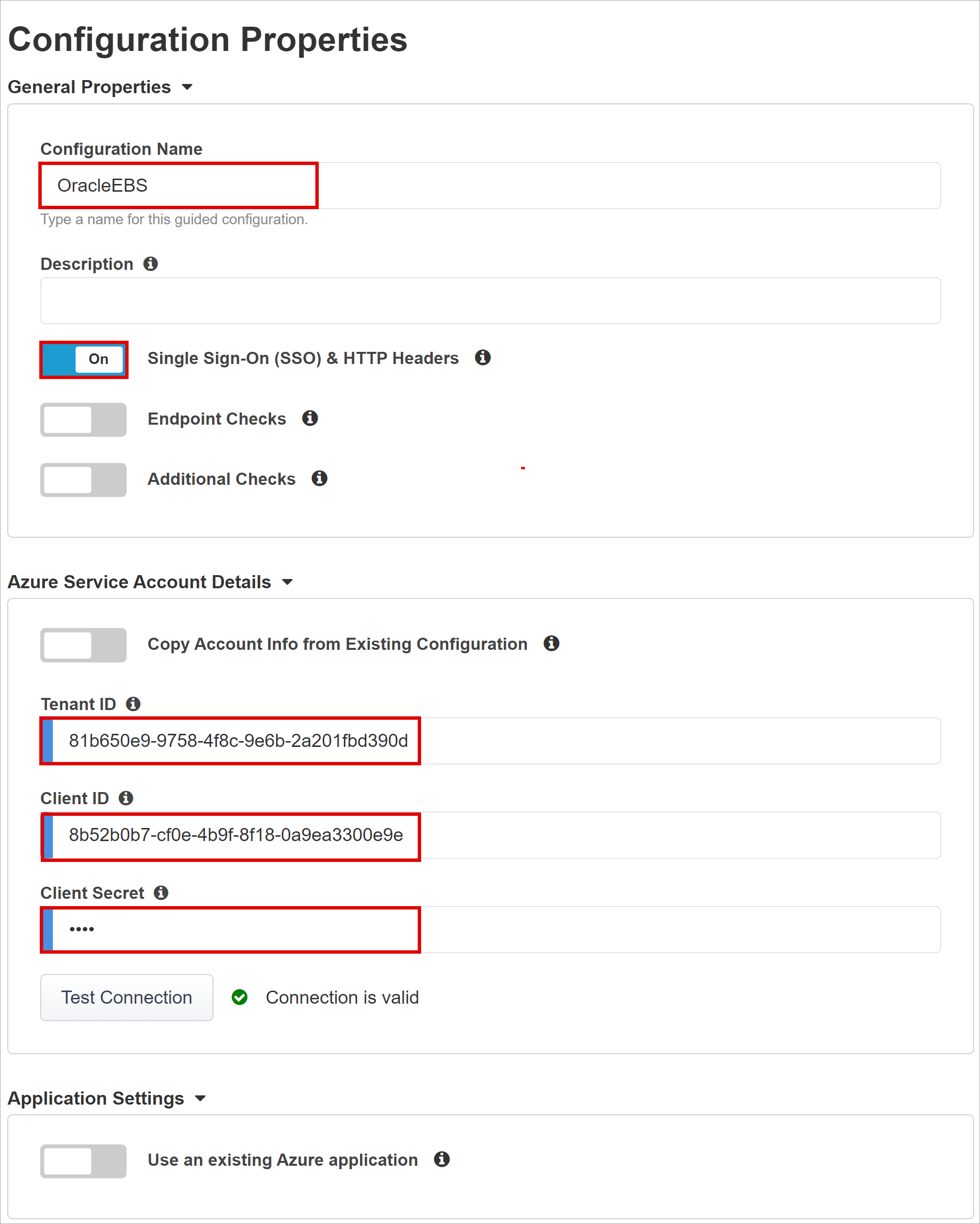 Capture d’écran des entrées dans la boîte de dialogue Propriétés de la configuration.