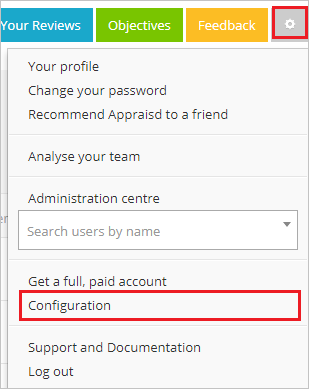 Capture d’écran montrant l’activation du lien Configuration.