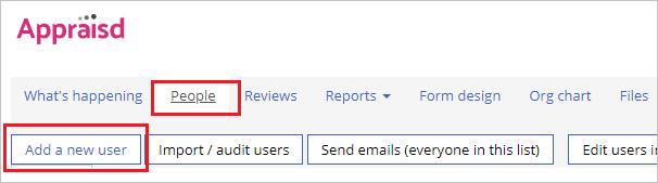 Capture d’écran montrant la page Appraisd avec Personnes et Ajouter un nouvel utilisateur sélectionnés.