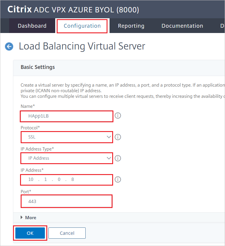 Configuration de Citrix ADC - volet Paramètres de base