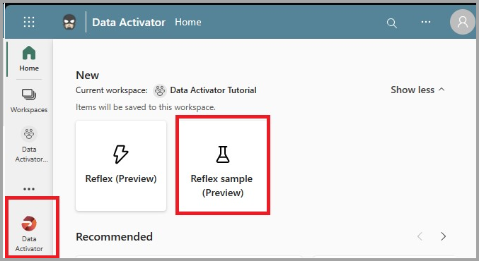 Sélection d’un exemple de réflexeur pour les données du didacticiel sur data activator.