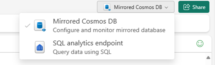 Capture d'écran du sélecteur pour basculer entre les éléments dans le portail Microsoft Fabric.