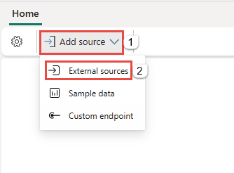 Capture d’écran montrant le menu Ajouter une source externe pour un Eventstream publié.