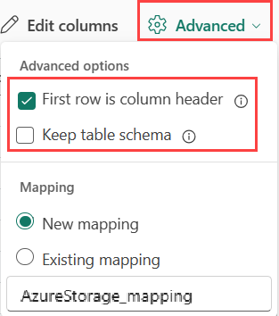 Capture d’écran des options CSV avancées.