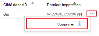 Capture d’écran montrant comment supprimer ou supprimer l’objet de stratégie de groupe (GPO) que vous avez importé dans l’analyseur de stratégie de groupe dans Microsoft Intune et le Centre d’administration Intune.