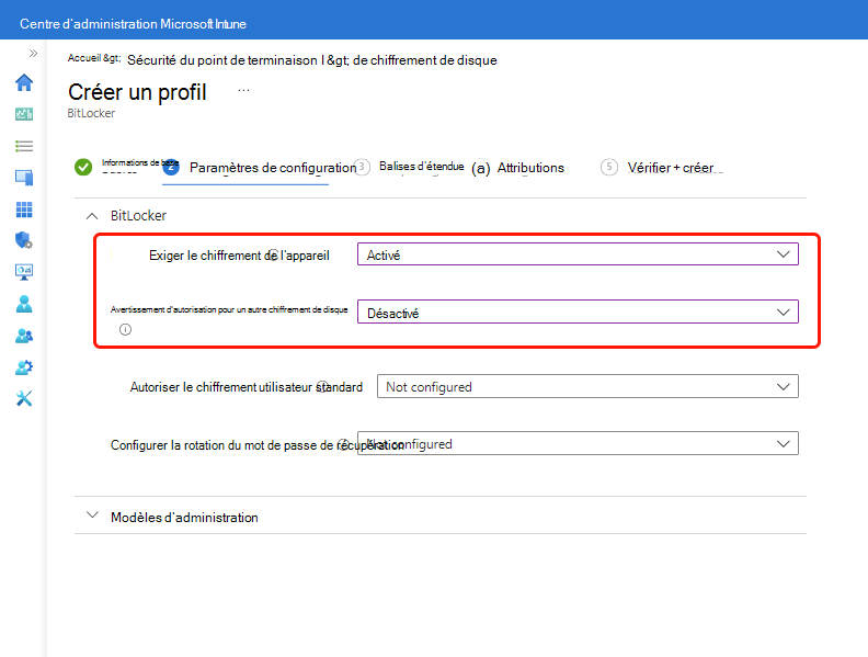 Deux paramètres BitLocker requis pour activer le chiffrement sans assistance.