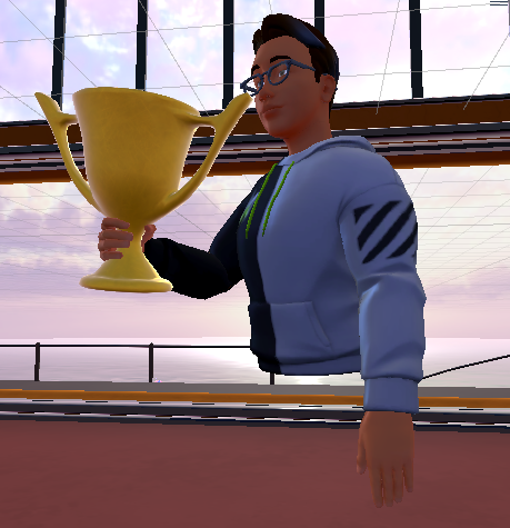 Capture d’écran d’un avatar tenant le trophée.